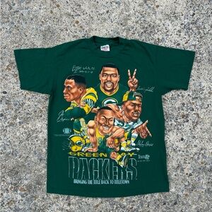 VTG Rare Green Bay Packers 90's Double-sides T-shirt NFL SZ L USA Single Stitch
